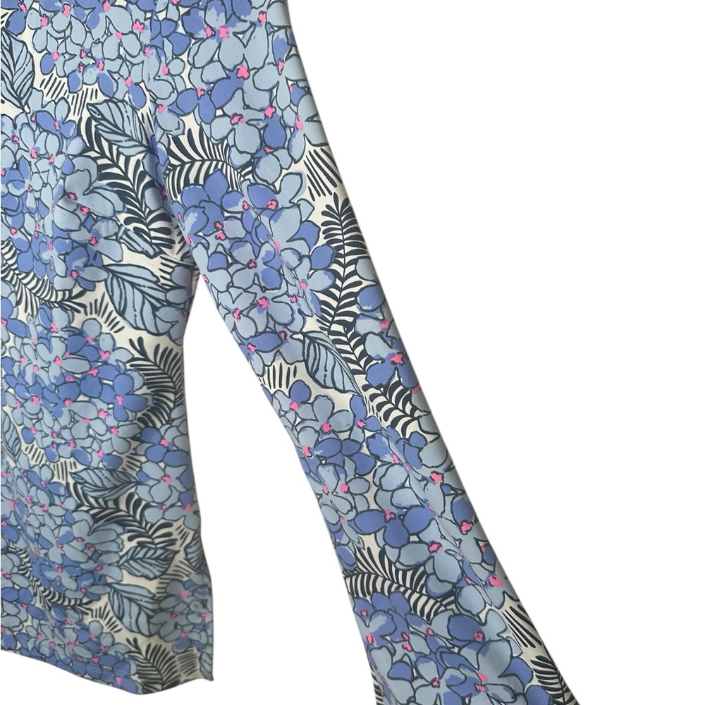 Mahi Gold Tunic Top Hydrangea Floral Print Size Small Nylon Blend Preppy Coastal - Picture 4 of 7